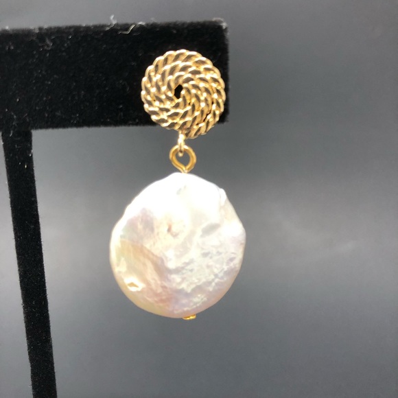 Coin Pearl Drop Earrings - Picture 2 of 6